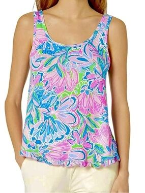 Lilly Pulitzer Ruffle PJ Tank Top Gecko Green Tiger Sunrise NEW